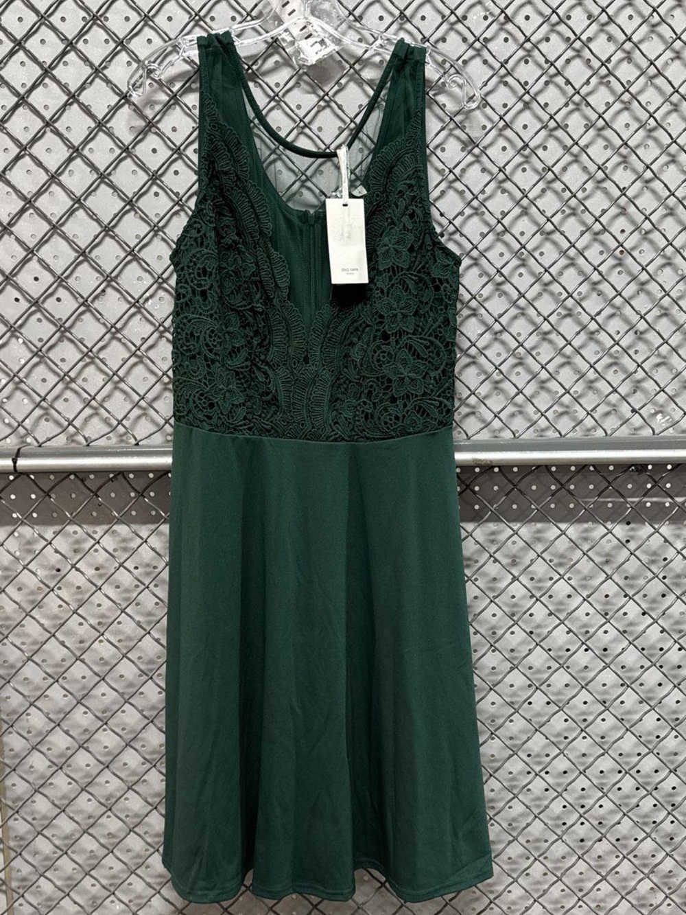 Mango Dark Green Lace Bodice Midi Dress